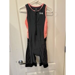 TYR Womens Large Black CARBON Tri Suit Short Zip Back USA